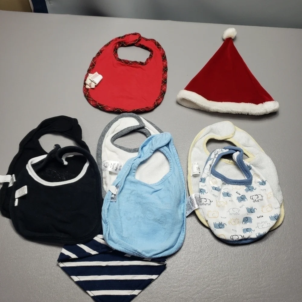 baby boys bib bundle of 8 and 1 Christmas hat